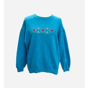 Vintage Cheetah embroidered cross-stitch hearts sweatshirt M